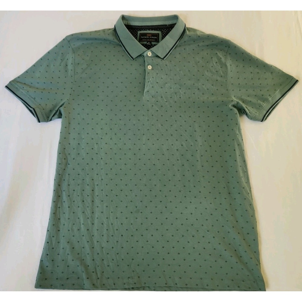 Nickel And Iron Size Xl Polo Men's Shirt Olive Green With Geometric Star Design